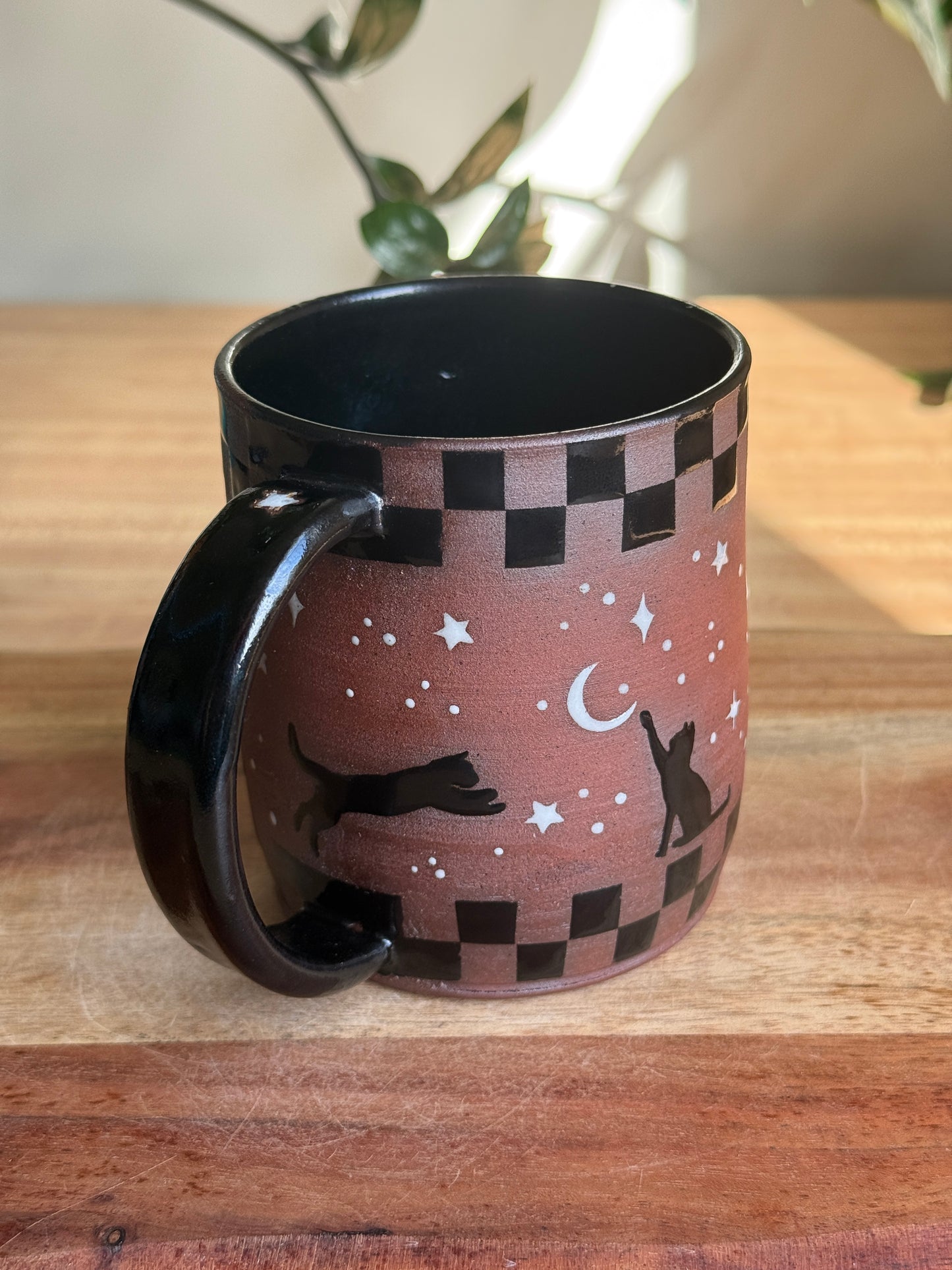 Checkered Black Cat Mug