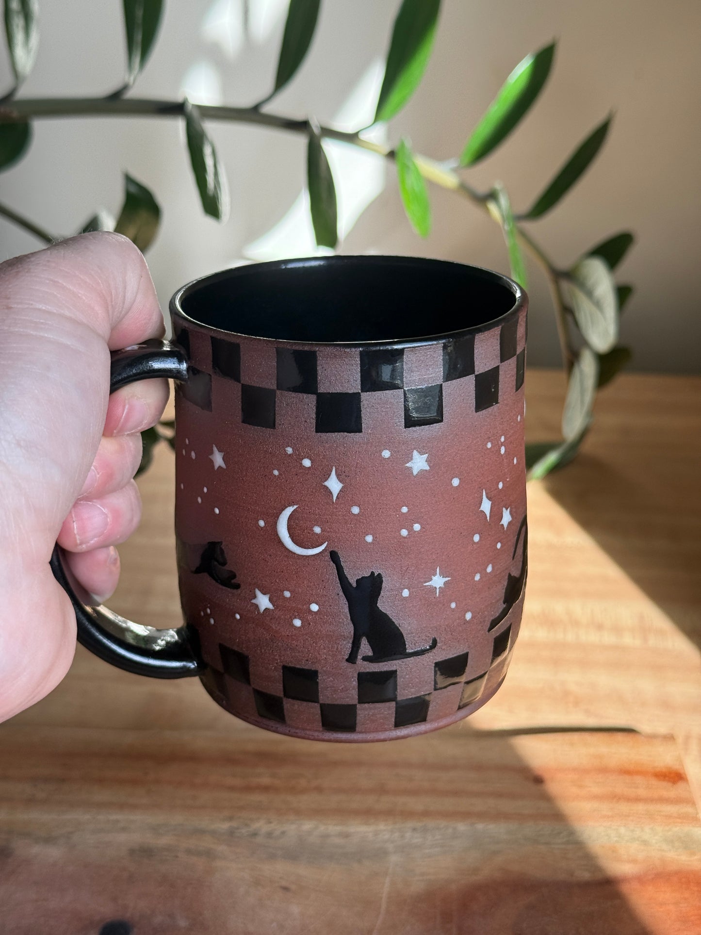 Checkered Black Cat Mug