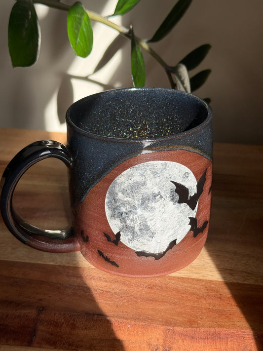 Sparkly Moon and Bat Mug B