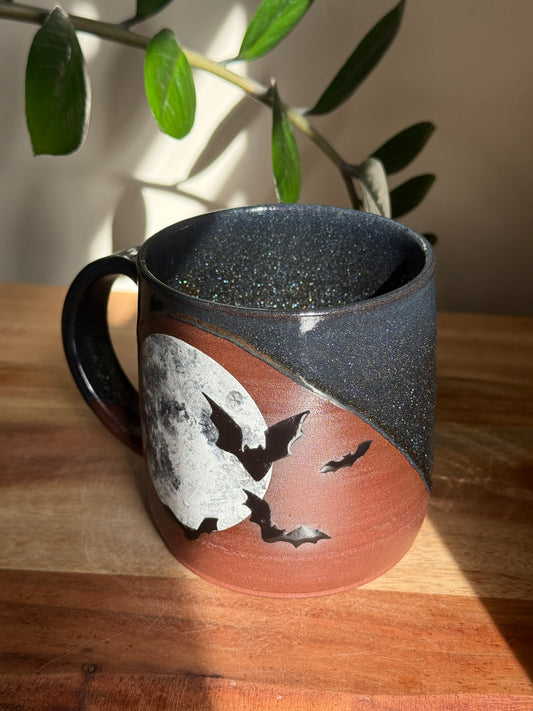 Sparkly Moon and Bat Mug B