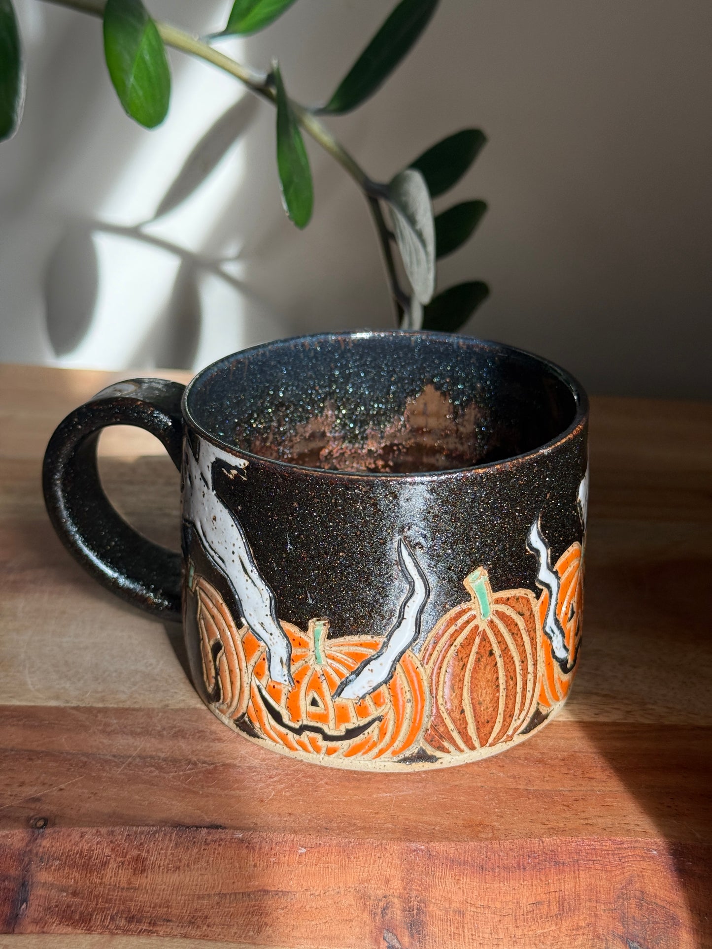 Carved Ghost and Pumpkin Scene Mug C