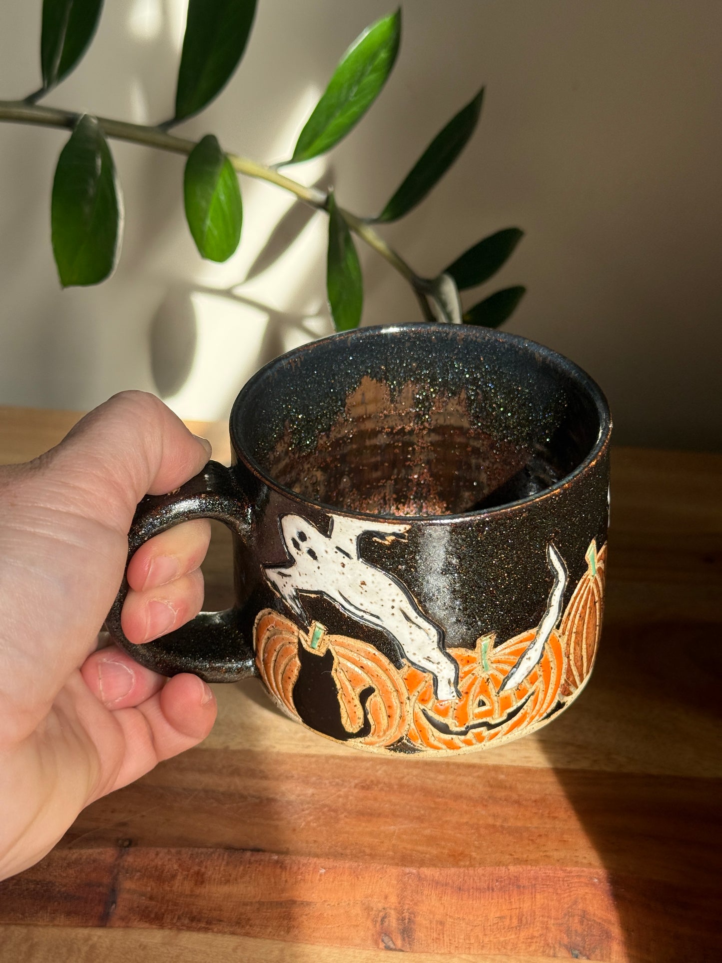 Carved Ghost and Pumpkin Scene Mug C