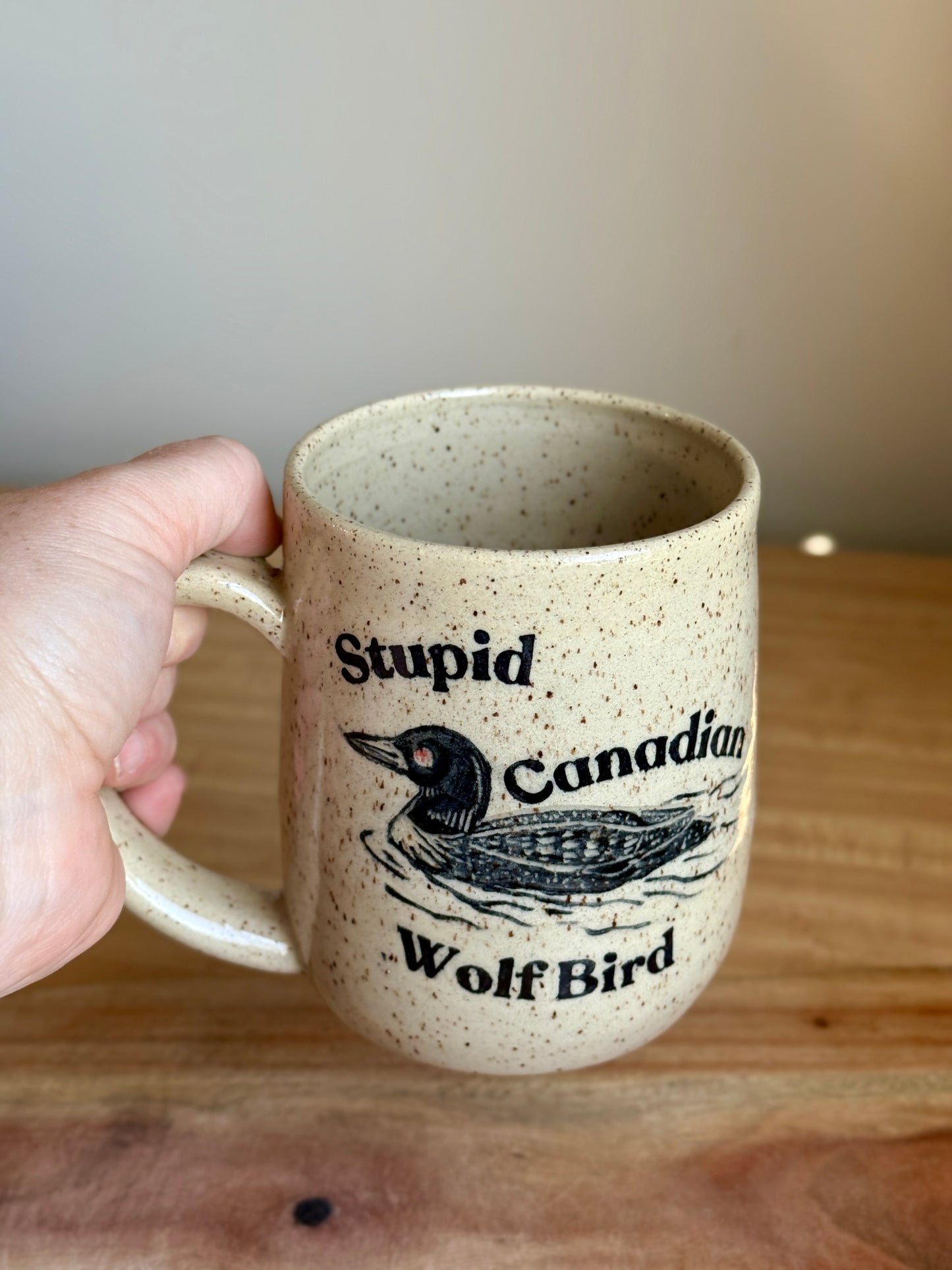 Stupid Canadian Wolf Bird Mug 2