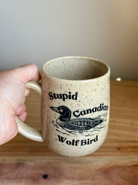 Stupid Canadian Wolf Bird Mug 2